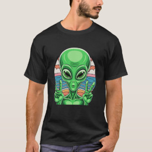 Funny Alien Peace Sign Area 51 Design T-Shirt