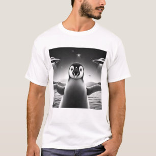 Funny Alien Penguin UFO Penguin Selfie with UFOs T-Shirt