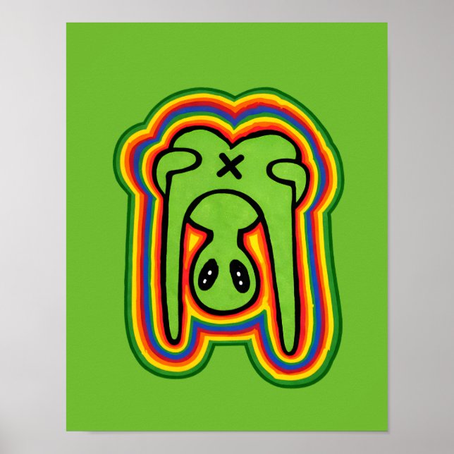Funny Alien Retro Colourful Psychedelic Rainbow  Poster (Front)