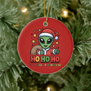 Funny Alien Santa Ceramic Ornament