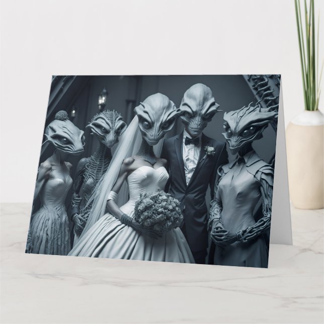 FUNNY ALIEN SCI-FI WEDDING CONGRATULATIONS CARD (Front)