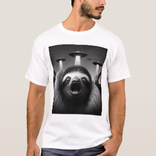 Funny Alien Sloth UFO Racoon Selfie with UFOs T-Shirt