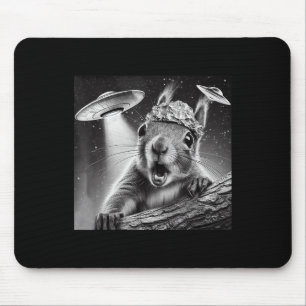 Funny Alien Squirrel Selfie With Alu Hat Ufo Encou Mouse Pad