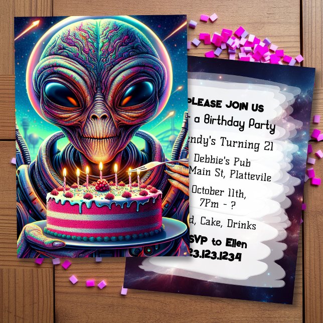 Funny Alien Themed Birthday Party  Invitation (Creator Uploaded)