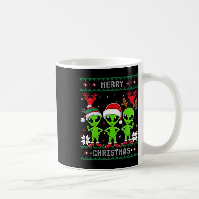 Funny Alien Trio Merry Ugly Christmas Santa Hat Gi Coffee Mug (Right)