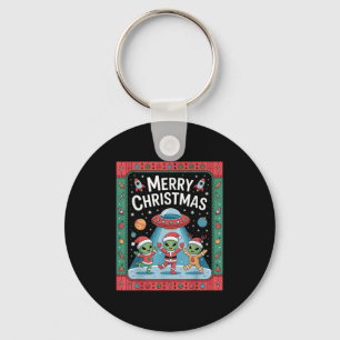Funny Alien Trio Merry Ugly Christmas Santa Hat Gi Keychain