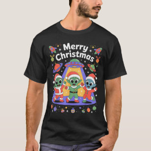 Funny Alien Trio Merry Ugly Christmas Santa Hat Gi T-Shirt