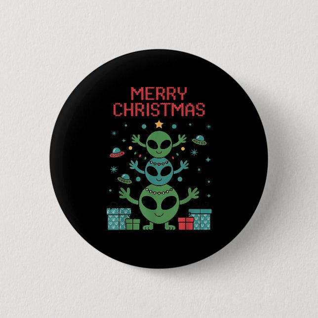 Funny Alien Trio Merry Ugly Christmas Santa Hat Xm 2 Inch Round Button (Front)