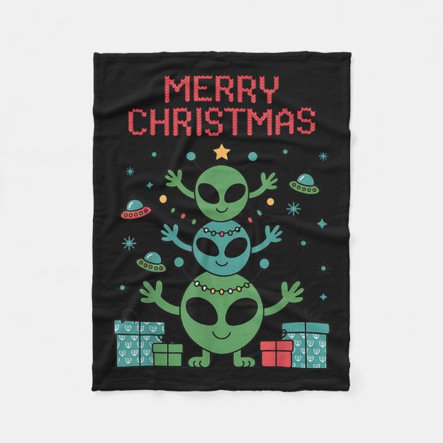 Funny Alien Trio Merry Ugly Christmas Santa Hat Xm Fleece Blanket (Front)