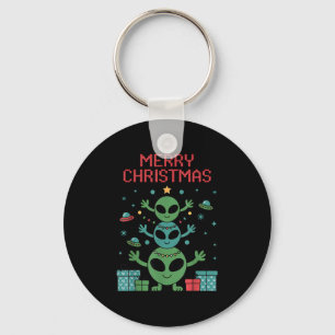 Funny Alien Trio Merry Ugly Christmas Santa Hat Xm Keychain