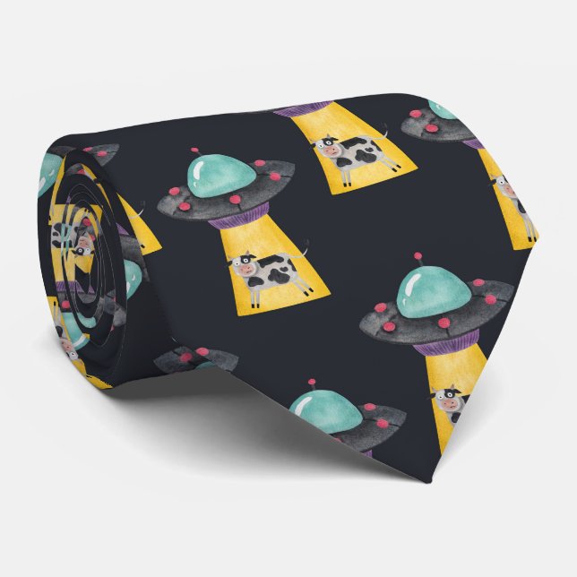 Funny Alien UFO Neck Tie (Rolled)