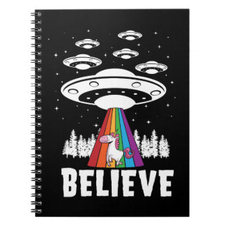 Funny Alien UFO Rainbow Unicorn Apparel Notebook