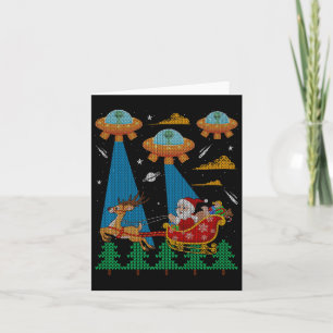 Funny Alien Ufo Santa Sleigh Ugly Christmas Sweate Card