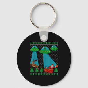 Funny Alien Ufo Santa Sleigh Ugly Christmas Sweate Keychain