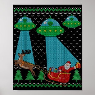 Funny Alien Ufo Santa Sleigh Ugly Christmas Sweate Poster