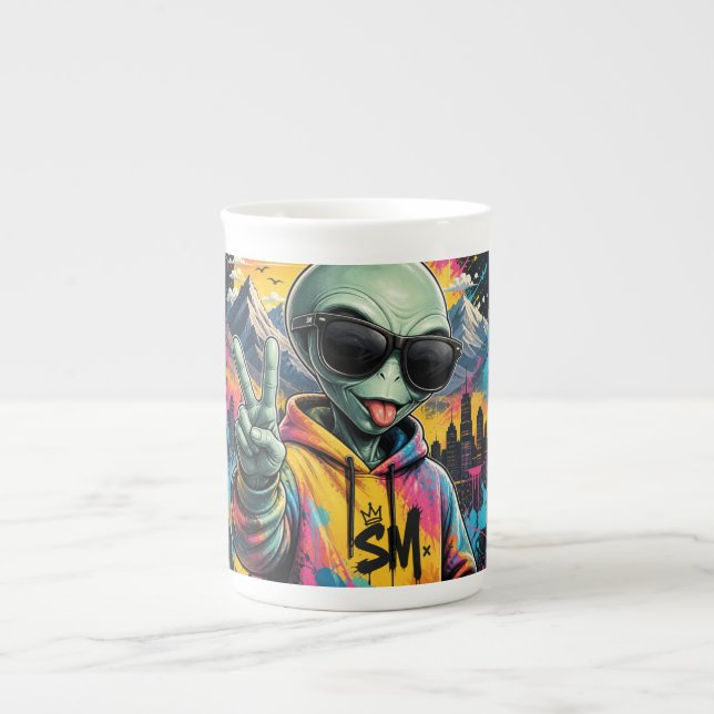 Funny Alien Vibes Bone China Mug (Front)