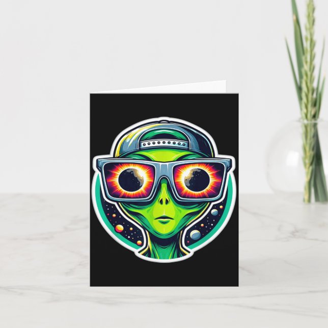 Funny Alien Watching Total Solar Eclipse Card (Front)