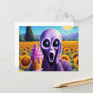 Funny Alien With Melting Ice Cream Faux Van Gogh Postcard