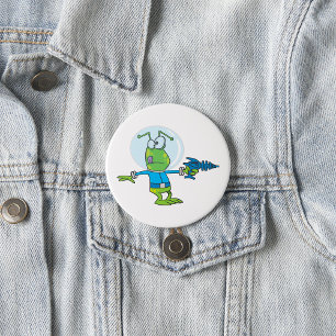 Funny Alien with Ray Gun Sci-Fi Space Invader 3 Inch Round Button