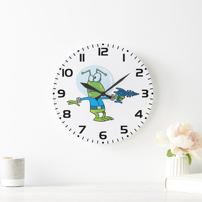 Funny Alien with Ray Gun Sci-Fi Space Invader  Large Clock (Creator Uploaded)