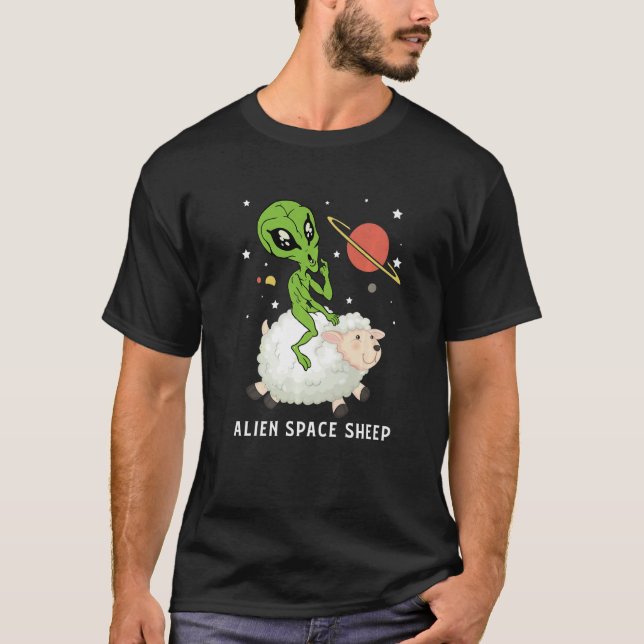 Funny Aliens On A Sheep Funny Aliens Costume Alien T-Shirt (Front)