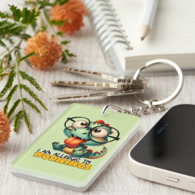 Funny allergic mornings dragon keychain (Front Right)