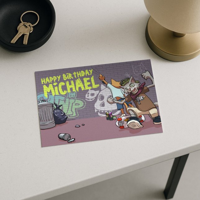 Funny Alley Cats Add The Name Graffiti Birthday Postcard (Creator Uploaded)