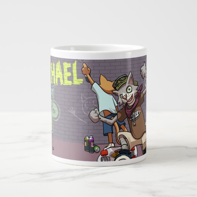 Funny Alley Cats Add The Name Skateboard Graffiti Large Coffee Mug (Front)
