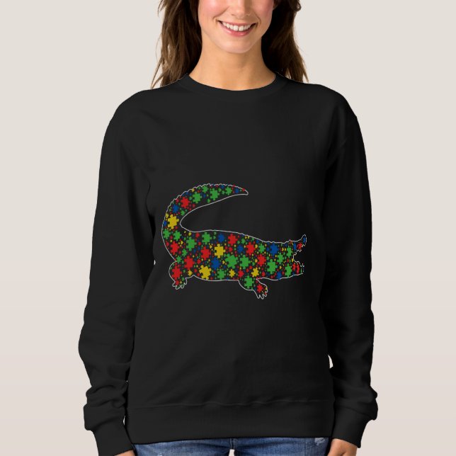 Funny Alligator Animals Puzzle Pieces Autism Aware Sweatshirt (Front)