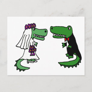 Funny Alligator Bride and Groom Cartoon Postcard