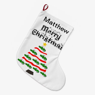 Funny Alligator Christmas Tree Cartoon Large Christmas Stocking