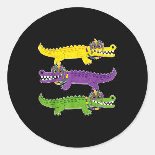 Funny Alligator Crocodiles Mardi Gras Men Women Ki Classic Round Sticker