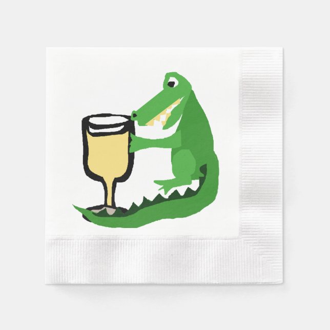 Funny Alligator Drinking Glass of White Wine Napkin (Front)