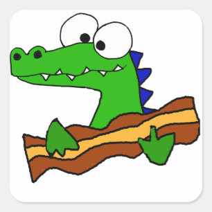 Funny Alligator Eating Bacon Artwork Square Sticker