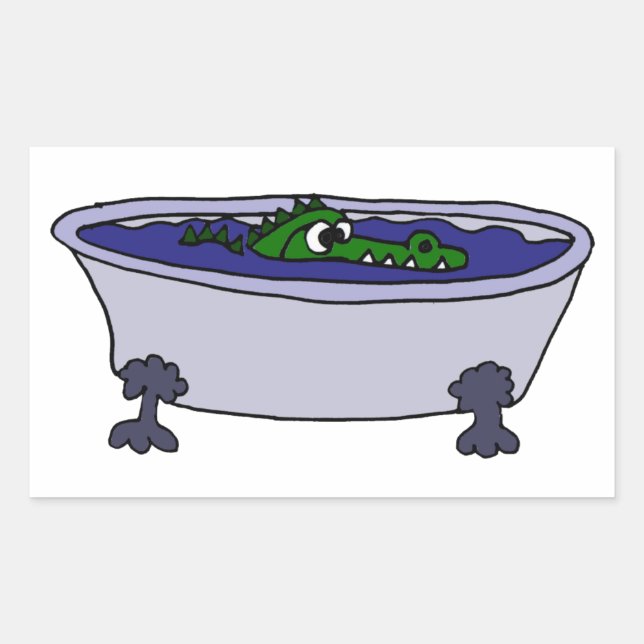 Funny Alligator in a Bathtub Cartoon Sticker (Front)