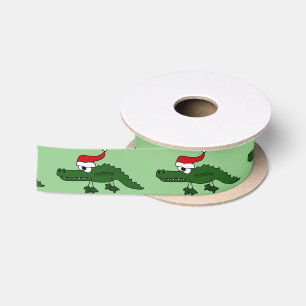 Funny Alligator in Santa Hat Christmas Ribbon Satin Ribbon