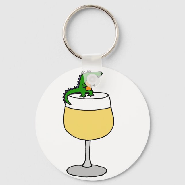 Funny Alligator on Wine Glass Keychain (Front)