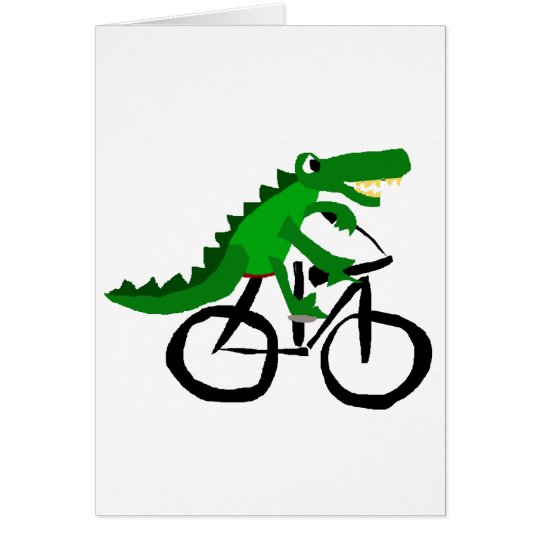 Funny Alligator Riding Bicycle Card