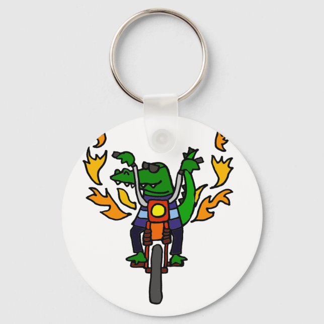 Funny Alligator Riding Motorcycle Keychain (Front)