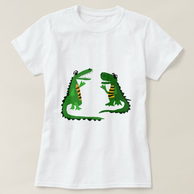 Funny Alligator Talking to Crocodile T-Shirt (Design Front)