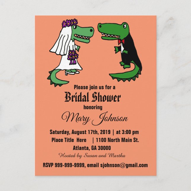 Funny Alligator Wedding Invitation Postcard (Front)