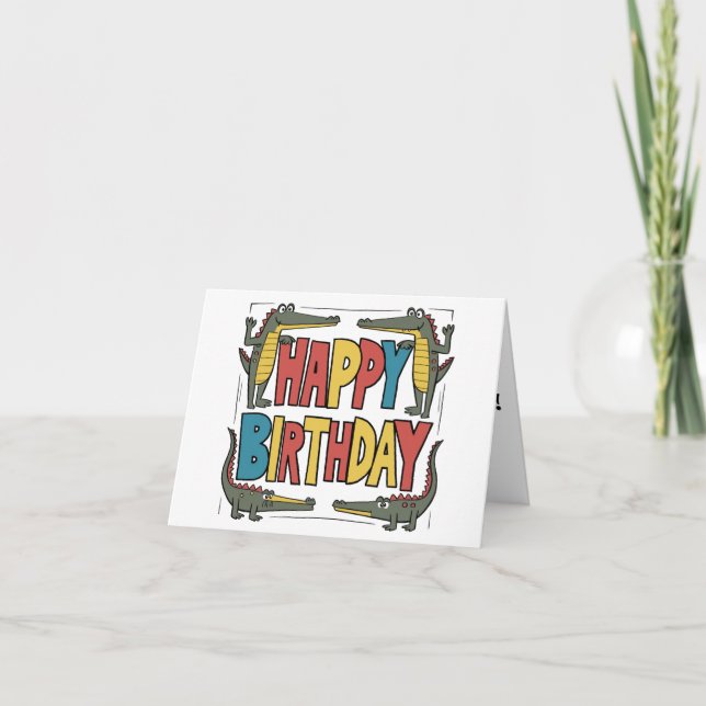 Funny Alligators and Colourful Block Text Birthday Card (Front)