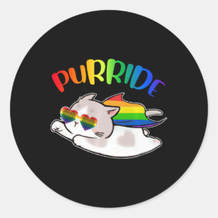 Funny Ally Cat Purride Lgbtq Gay Pride Rainbow Kid Classic Round Sticker