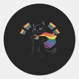 Funny Ally Cat Rainbow Flag Gay Pride Month Lgbtq  Classic Round Sticker