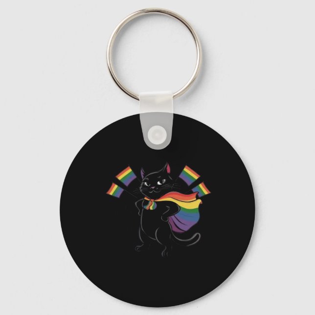 Funny Ally Cat Rainbow Flag Gay Pride Month Lgbtq  Keychain (Front)