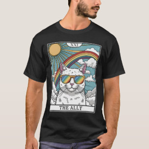 Funny Ally Cat Sunglasses Lgbtq Gay Lesbian Biual T-Shirt