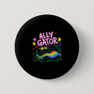 Funny ally gator pride month rainbow flag gay lgbt 2 inch round button