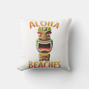 Funny Aloha Beaches Hawaiian Tiki Throw Pillow