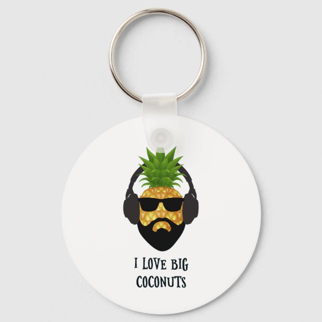 Funny Aloha Beaches Pineapple Wearing Sungles Cool Keychain (Front)