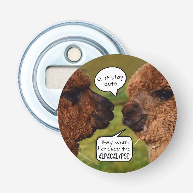 Funny Alpaca Alpacalypse Scheming Bottle Opener (Front)
